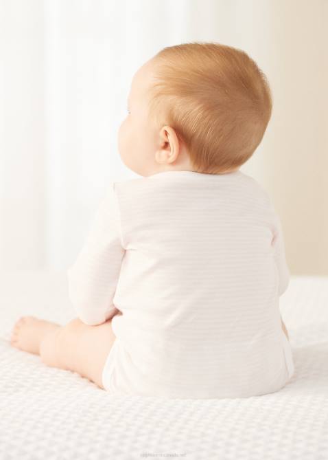 Baby Ralph Lauren Striped Organic Cotton V-Neck Bodysuit 4DJ28165 Delicate Pink/White