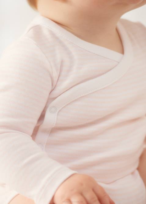 Baby Ralph Lauren Striped Organic Cotton V-Neck Bodysuit 4DJ28165 Delicate Pink/White