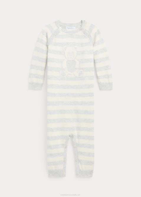 Baby Ralph Lauren Bear Cotton Sweater Coverall 4DJ27711 Quartz Heather/Clubhouse