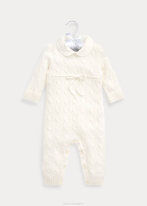 Baby Ralph Lauren Cashmere Knit-Collar Coverall 4DJ27736 Warm White