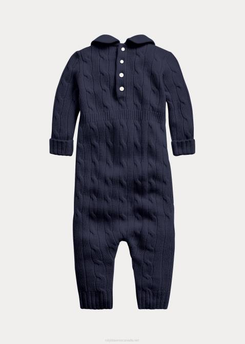 Baby Ralph Lauren Cashmere Knit-Collar Coverall 4DJ27737 College Navy