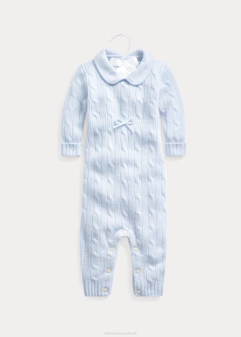 Baby Ralph Lauren Cashmere Knit-Collar Coverall 4DJ27738 Pearl Blue