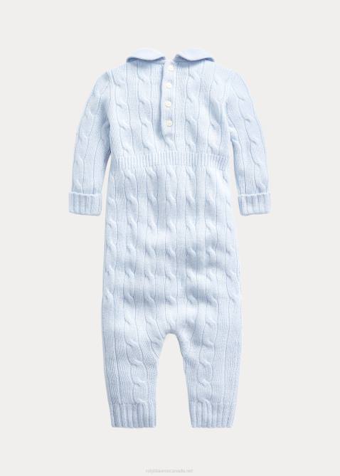 Baby Ralph Lauren Cashmere Knit-Collar Coverall 4DJ27738 Pearl Blue