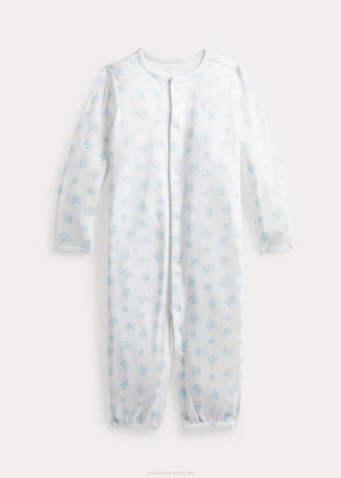 Baby Ralph Lauren Cotton Convertible Gown Coverall 4DJ28179 Blue Multi