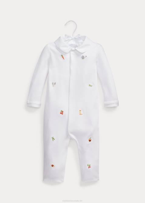 Baby Ralph Lauren Embroidered Cotton Coverall 4DJ27748 White