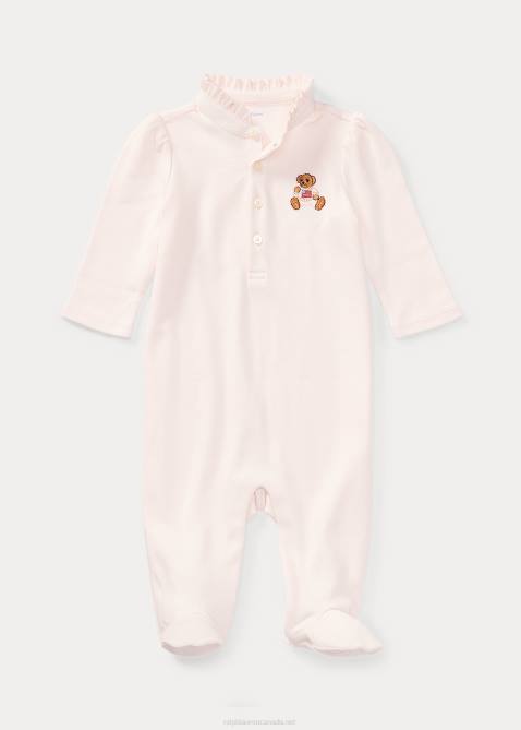 Baby Ralph Lauren Embroidered Polo Bear Footed Coverall 4DJ27724 Delicate Pink
