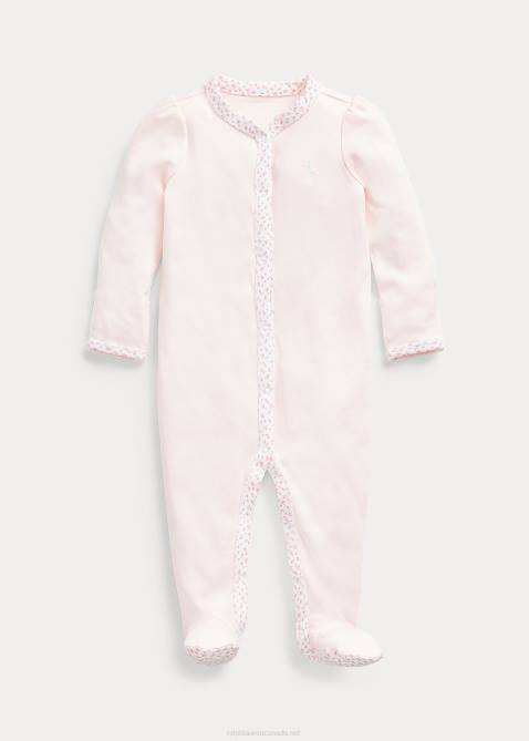 Baby Ralph Lauren Floral-Trim Footed Coverall 4DJ27715 Delicate Pink