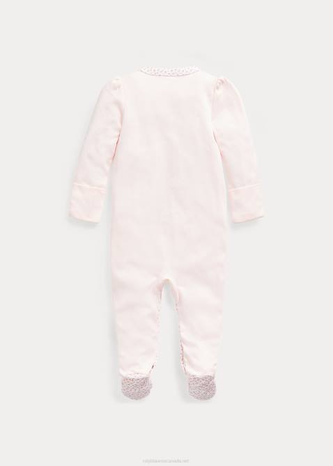 Baby Ralph Lauren Floral-Trim Footed Coverall 4DJ27715 Delicate Pink