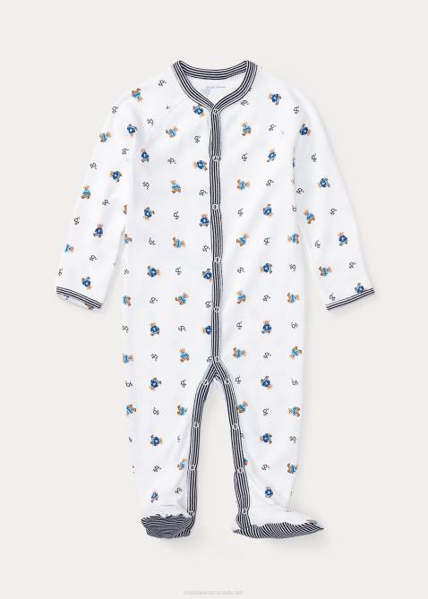 Baby Ralph Lauren Polo Bear Cotton Footed Coverall 4DJ27712 White Multi/Refined Navy
