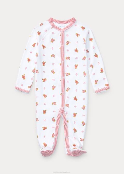 Baby Ralph Lauren Polo Bear Cotton Footed Coverall 4DJ27714 White Multi