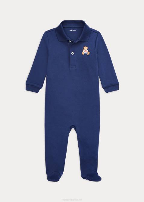Baby Ralph Lauren Polo Bear Soft Cotton Footed Coverall 4DJ27725 Refined Navy