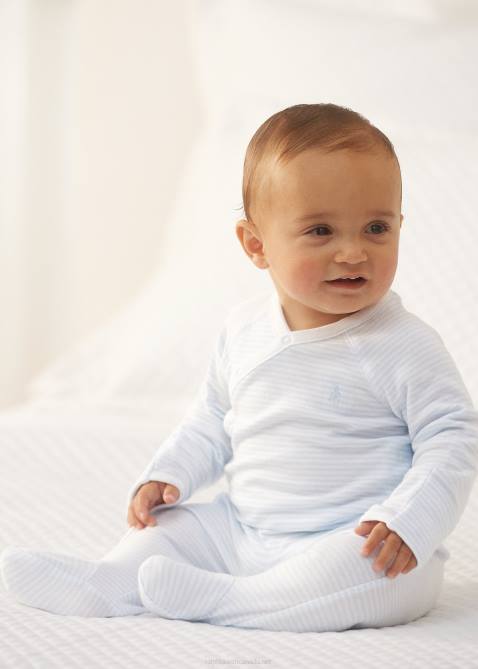 Baby Ralph Lauren Striped Cotton Footed Coverall 4DJ27716 Beryl Blue/White