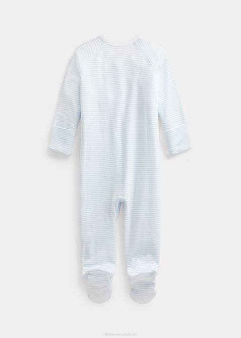 Baby Ralph Lauren Striped Cotton Footed Coverall 4DJ27716 Beryl Blue/White