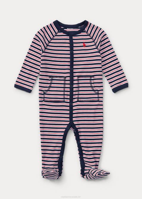 Baby Ralph Lauren Striped Cotton Footed Coverall 4DJ27723 Refined Navy Multi