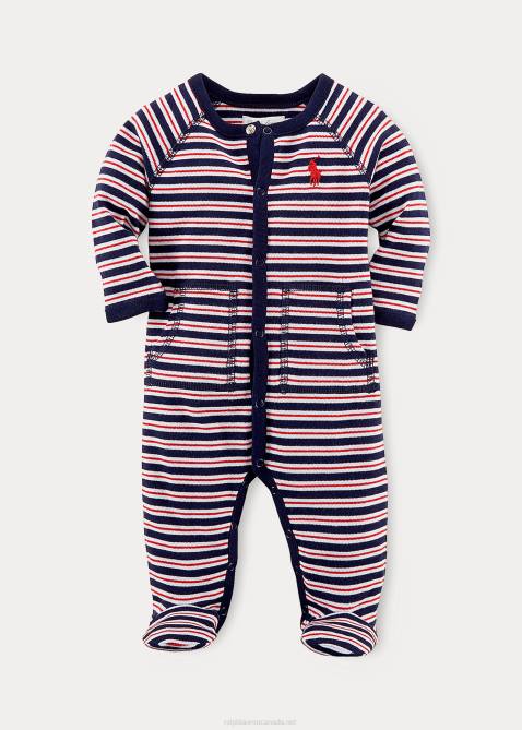 Baby Ralph Lauren Striped Cotton Footed Coverall 4DJ27723 Refined Navy Multi