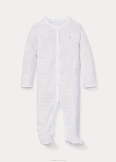 Baby Ralph Lauren Striped Cotton Footed Coverall 4DJ27728 Delicate Pink/White