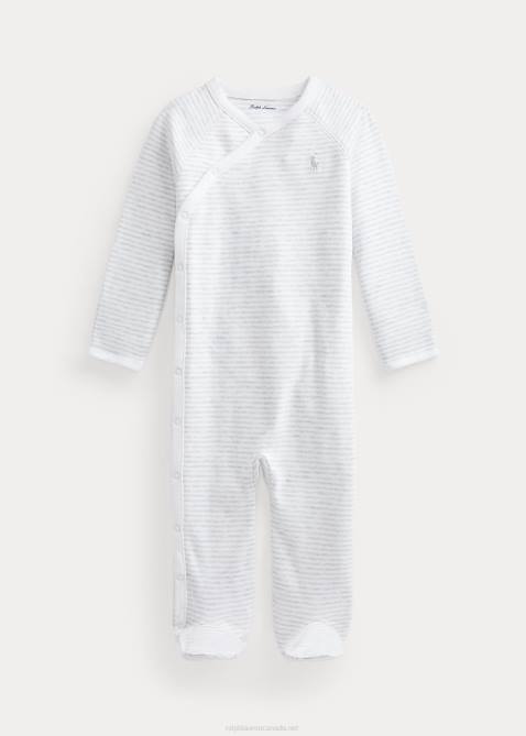 Baby Ralph Lauren Striped Cotton Footed Coverall 4DJ27733 Quartz Heather/White