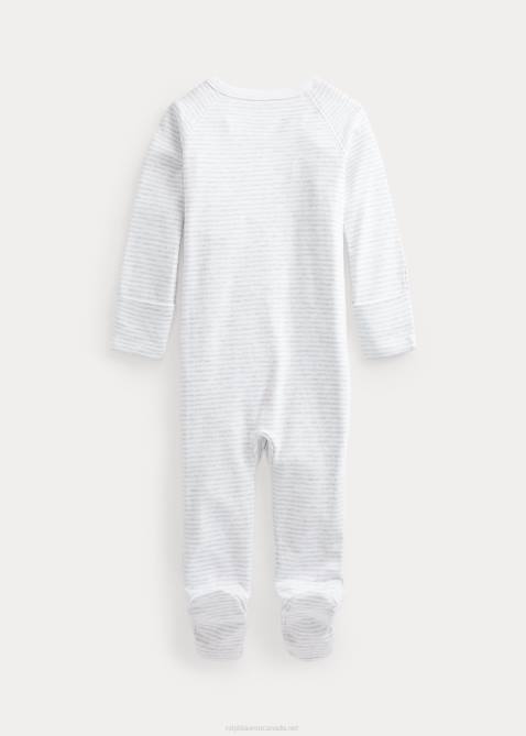 Baby Ralph Lauren Striped Cotton Footed Coverall 4DJ27733 Quartz Heather/White