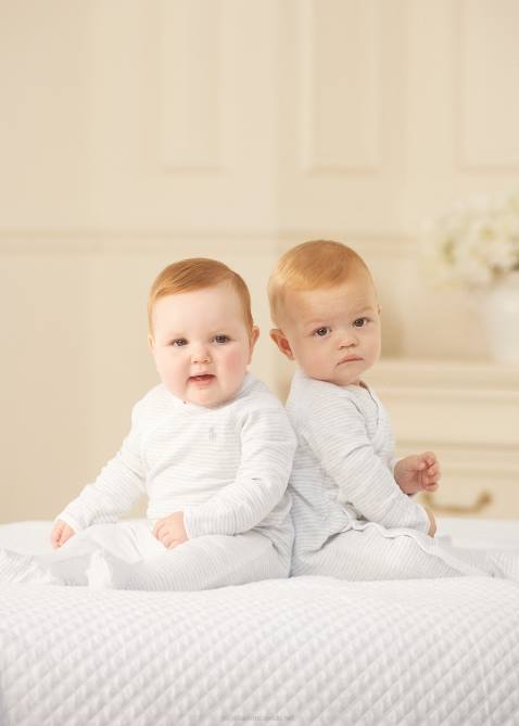 Baby Ralph Lauren Striped Cotton Footed Coverall 4DJ27733 Quartz Heather/White