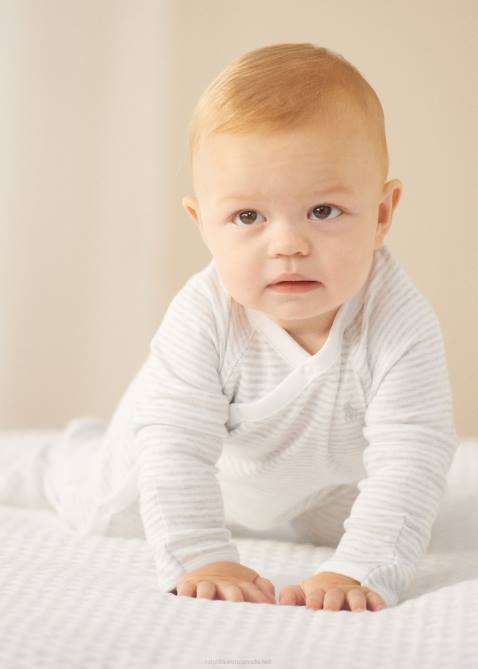 Baby Ralph Lauren Striped Cotton Footed Coverall 4DJ27733 Quartz Heather/White