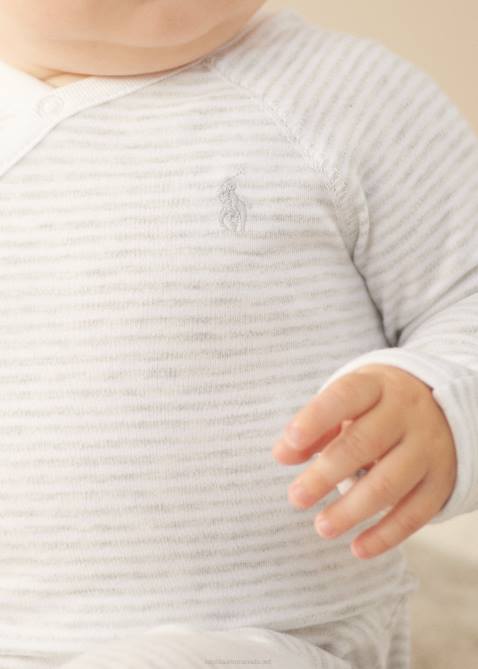 Baby Ralph Lauren Striped Cotton Footed Coverall 4DJ27733 Quartz Heather/White