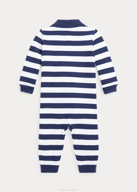 Baby Ralph Lauren Striped Cotton Mesh Polo Coverall 4DJ28168 Rustic Navy/White