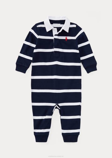 Baby Ralph Lauren Striped Cotton Rugby Coverall 4DJ27706 Refined Navy Multi