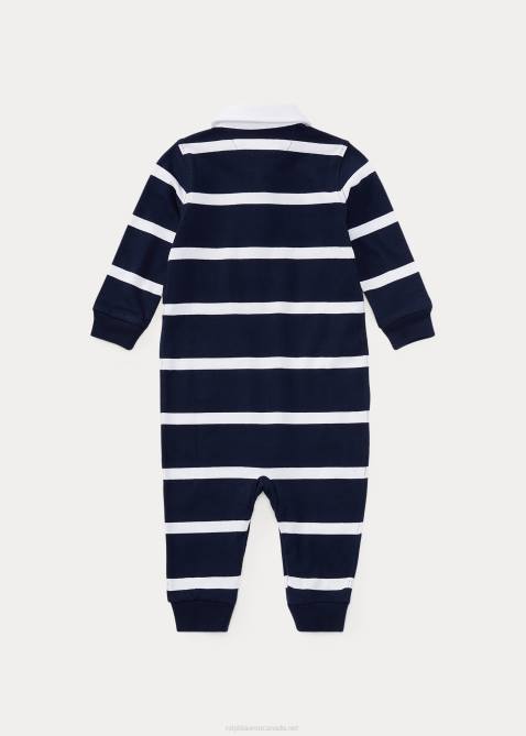 Baby Ralph Lauren Striped Cotton Rugby Coverall 4DJ27706 Refined Navy Multi