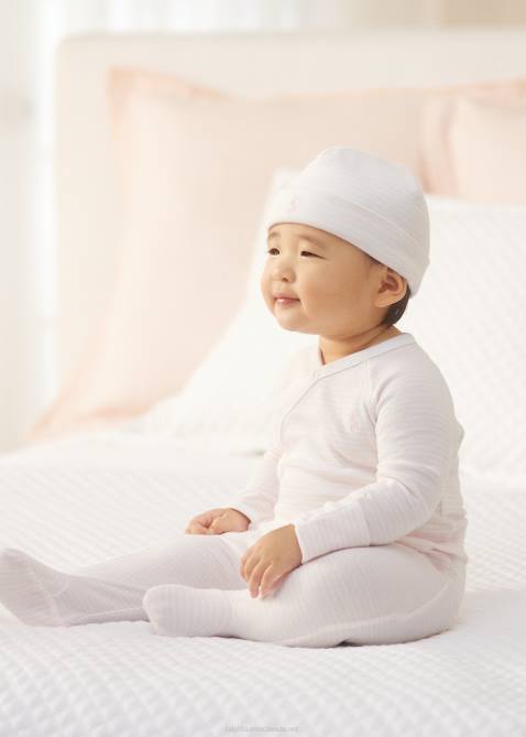 Baby Ralph Lauren Striped Organic Cotton Footed Coverall 4DJ27727 Delicate Pink/White