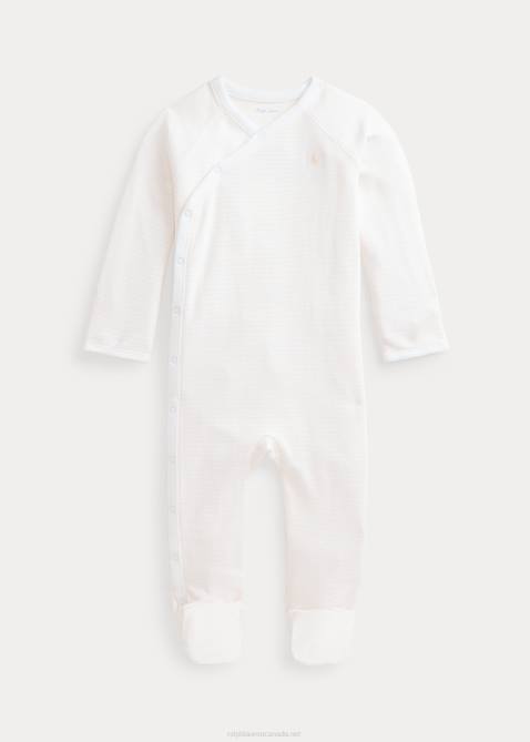 Baby Ralph Lauren Striped Organic Cotton Footed Coverall 4DJ27727 Delicate Pink/White