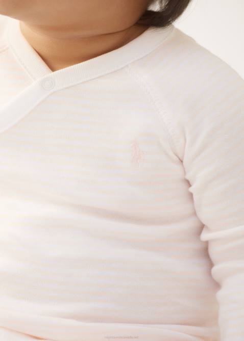 Baby Ralph Lauren Striped Organic Cotton Footed Coverall 4DJ27727 Delicate Pink/White