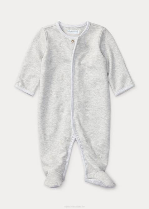 Baby Ralph Lauren Tonal Polo Pony Cotton Footed Coverall 4DJ210016 Quartz Grey Heather