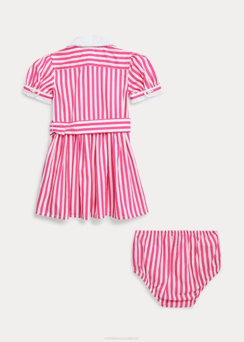 Baby Ralph Lauren Belted Cotton Shirtdress & Bloomer 4DJ28226 Pink/White