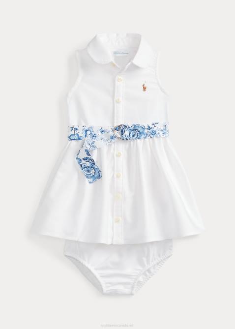 Baby Ralph Lauren Belted Oxford Shirtdress & Bloomer 4DJ27851 Deckwash White