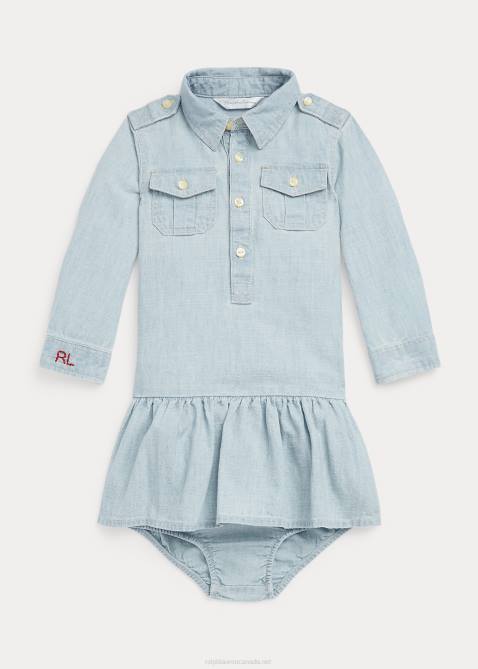 Baby Ralph Lauren Cotton Chambray Shirtdress & Bloomer 4DJ28227 Indigo