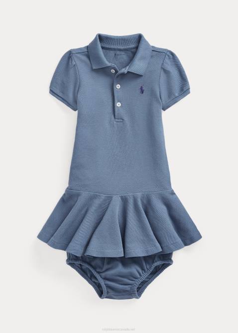Baby Ralph Lauren Cotton Mesh Polo Dress 4DJ28222 Capri Blue