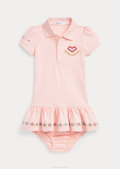 Baby Ralph Lauren Embroidered Mesh Polo Dress & Bloomer 4DJ28224 Pink Sand