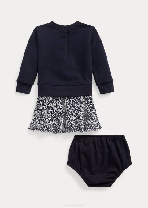 Baby Ralph Lauren Floral Fleece Sweatshirt Dress & Bloomer 4DJ28239 RL Navy