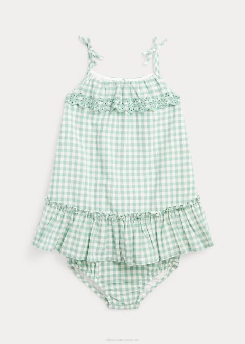 Baby Ralph Lauren Gingham Cotton Madras Dress & Bloomer 4DJ210031 Mint/White