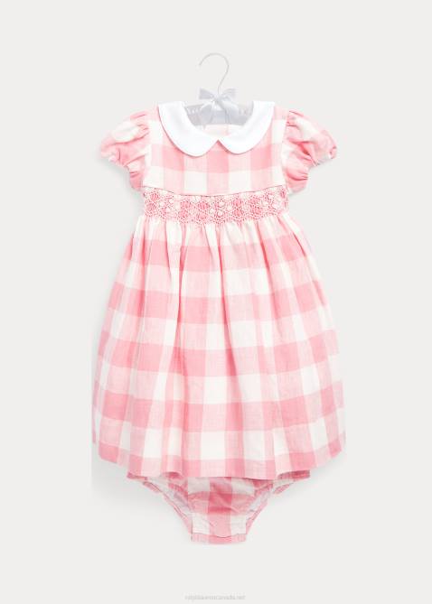 Baby Ralph Lauren Gingham Smocked Linen Dress & Bloomer 4DJ27865 Pink Gingham