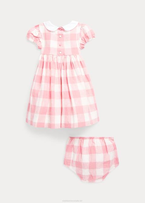 Baby Ralph Lauren Gingham Smocked Linen Dress & Bloomer 4DJ27865 Pink Gingham