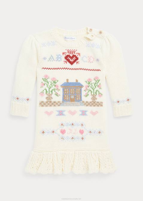 Baby Ralph Lauren Intarsia-Knit Home Cotton Sweater Dress 4DJ28237 Clubhouse Cream