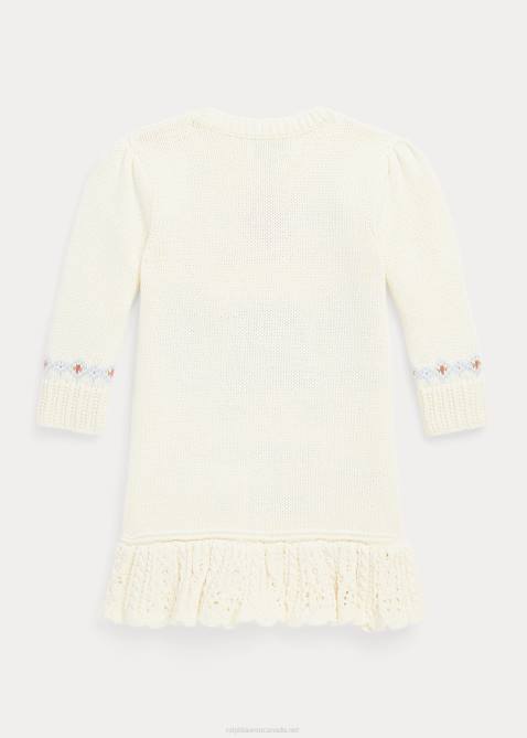 Baby Ralph Lauren Intarsia-Knit Home Cotton Sweater Dress 4DJ28237 Clubhouse Cream