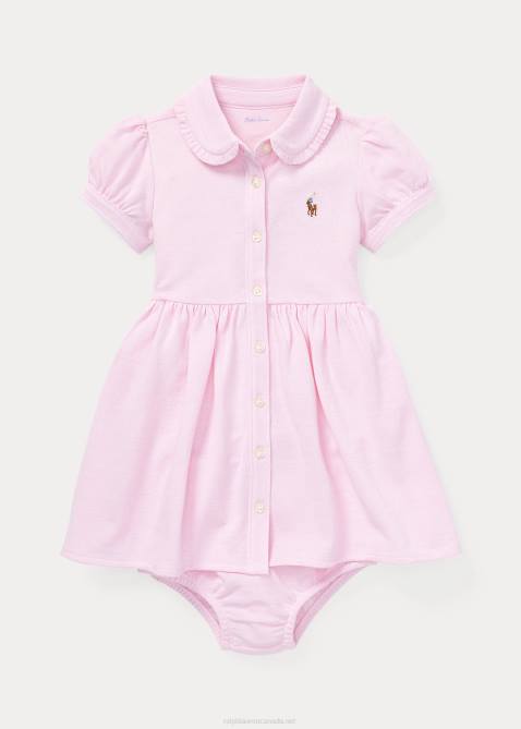 Baby Ralph Lauren Knit Mesh Oxford Dress & Bloomer 4DJ27850 Carmel Pink