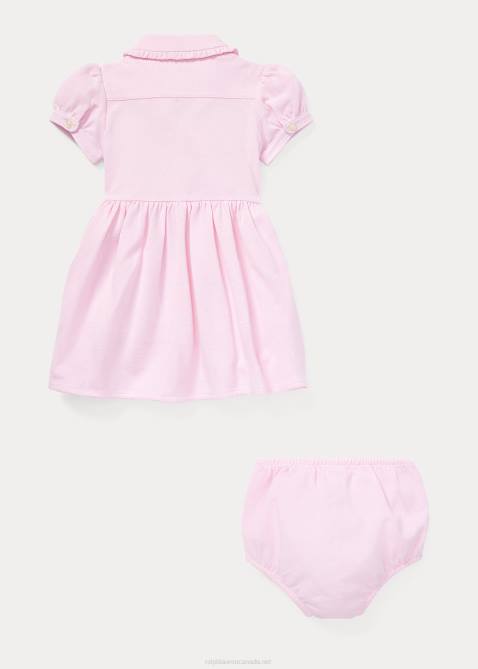 Baby Ralph Lauren Knit Mesh Oxford Dress & Bloomer 4DJ27850 Carmel Pink