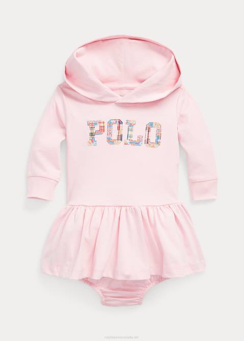 Baby Ralph Lauren Logo Jersey Hooded Dress & Bloomer 4DJ27858 Hint Of Pink