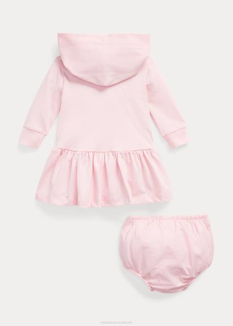 Baby Ralph Lauren Logo Jersey Hooded Dress & Bloomer 4DJ27858 Hint Of Pink