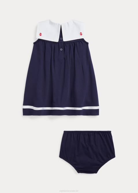 Baby Ralph Lauren Nautical Cotton Dress & Bloomer 4DJ27859 Refined Navy