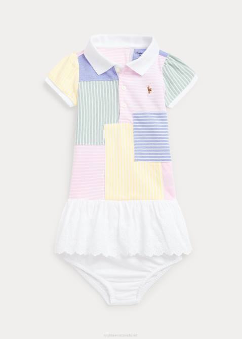 Baby Ralph Lauren Patchwork Mesh Polo Dress & Bloomer 4DJ27839 Carmel Pink