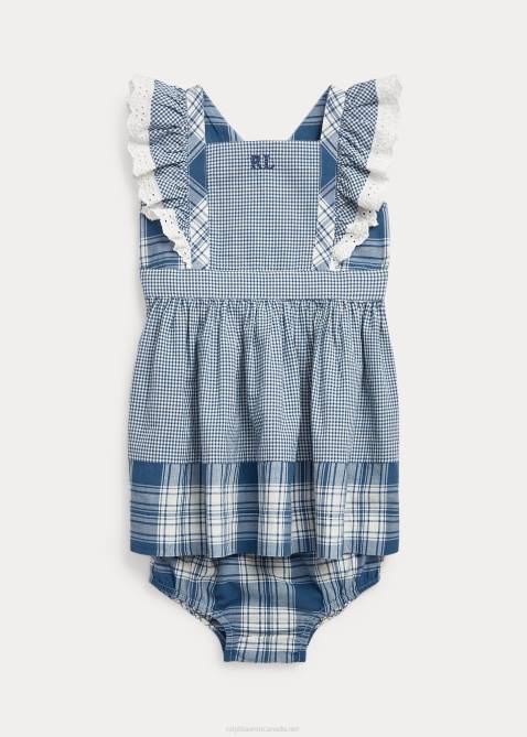 Baby Ralph Lauren Plaid Cotton Madras Dress & Bloomer 4DJ210030 Deckwash White/Blue